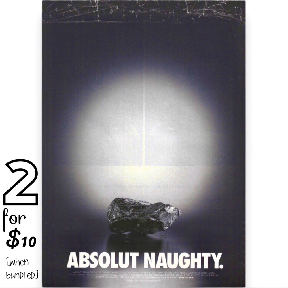 🔵[Absolut Vodka] ABSOLUT NAUGHTY Original 2002 Vintage Magazine Advertisement